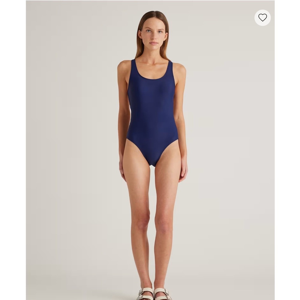 Quince Italian One-Piece Swimsuit Womens Size M Navy Blue Crossback Adjustable